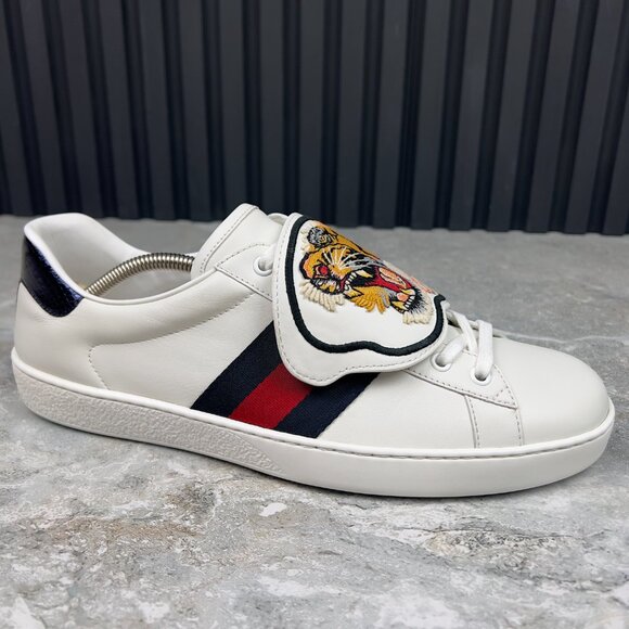 Gucci Ace Web Tiger Sneaker Patch White Leather Python 10 G or 10.5 US 44 EUR - Picture 5 of 14